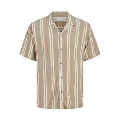Image of Jack &amp; Jones Jjejeff Stripe Resort Shirt Shirt, Men&#039;s, Size: 2XL, Crockery