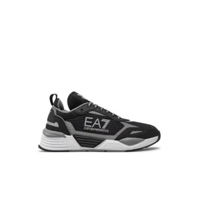 Image of EA7 Emporio Armani ACE Runner Unisex Trainers, Men&#039;s, Size: 10, Black/silver Imitation leather/ textile