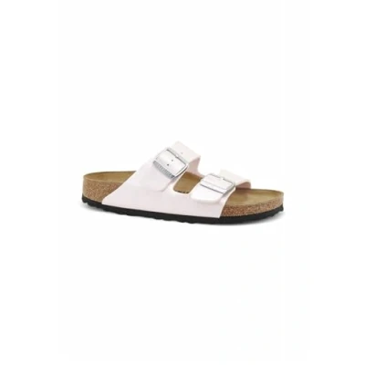 Image of Birkenstock Arizona Saffiano Iridescent Mules, Women&#039;s, Size: 7.5, Light rose Synthetics