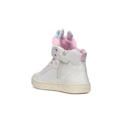 Image of Geox Skylin GIRL Light UP Hightop trainers for kids, Size: 1.5, White/multicolor Imitation leather/ textile