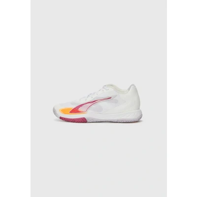 Image of Puma Accelerate Turbo 4 Handball shoes, Women&#039;s, Size: 6.5, White/berry/lilac crush/heat fire shoes