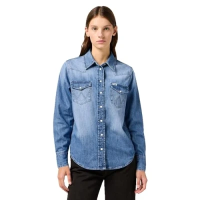 Image of Wrangler Heritage Shirt Buttondown blouse, Women&#039;s, Size: 8/10, Blue melon wash