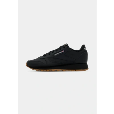 Image of Reebok Classic Leather Unisex Trainers, Size: 4, Core black/pure grey 5 and textile