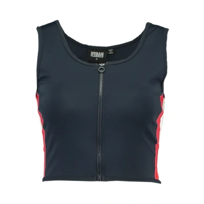 Image of Urban Classics Ladies SIDE Stripe Cropped ZIP Top, Women&#039;s, Size: Small, Navy/firered/white