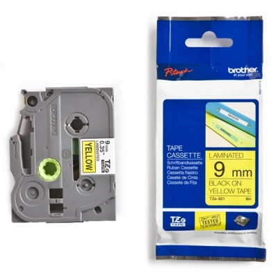 Image of Brother TZe 621 Black on yellow Roll (0.9 cm x 8 m) 1 cassette(s) laminated tape for PT D210, D600, H110, H200, P Touch 1005, 1880, Cube Pro P910