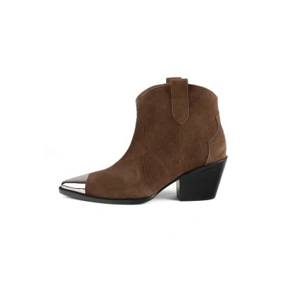 Image of L37 Handmade Shoes Women&#039;s Ankle Boots I Suede Unique Style Manhattan Skyline, Brown, 7.5 UK