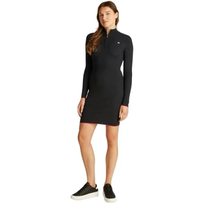 Image of Tommy Jeans 1/4 ZIP Cable Dress Shift dress, Women&#039;s, Size: Large, Black