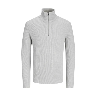 Image of JACK &amp; JONES Men&#039;s Jjeperfect Knit Half Zip Sn Jumper, Light Grey Mix, L