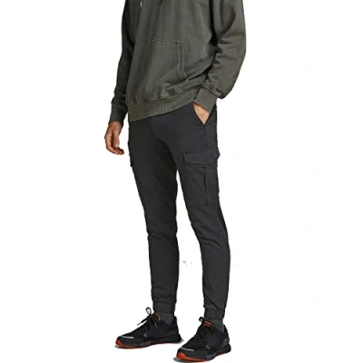 Image of Jack &amp; Jones Imarco Jjjoe Cuffed AKM Cargo trousers, Men&#039;s, Size: 28x32, Black