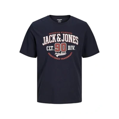 Image of JACK &amp; JONES Men&#039;s T Shirt, Dark Blue White Red, 3XL
