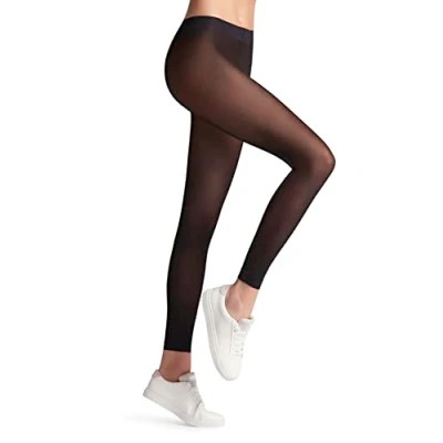 Image of FALKE Women&#039;s Matt Deluxe 30 DEN Leggings Sheer Transparent Plain Elegant Resistant Wide Pressure Free Comfort Waistband Great With Skirt Or Dress Fine Soft Yarn 1 Pair, Black (Black 3009), S