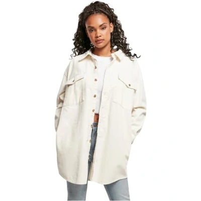 Image of Urban Classics Ladies LONG Corduroy Overshirt Buttondown blouse, Women&#039;s, Size: XS, Whitesand