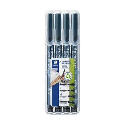 Image of STAEDTLER 31 9WP4GS Lumocolor Permanent Pen Set Assorted Line Widths, Black (Pack of 4)