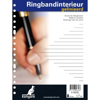 Image of Kangaro A5 ruled binder paper 60gsm, 17 holes (150 sheets)