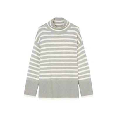 Image of Marc O&#039;Polo Stand UP Collar Striped Jumper mid stone melange, Women&#039;s, Size: Large, melange