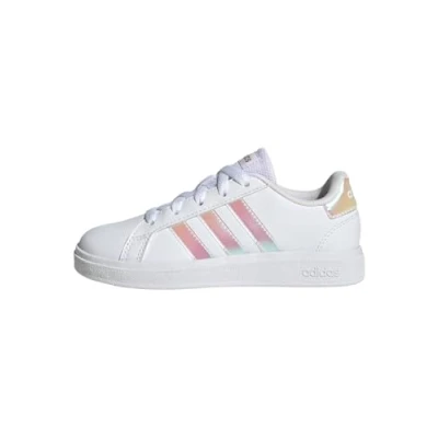 Image of adidas Unisex Children&#039;s Grand Court Lifestyle Lace Tennis Shoes, Ftwr White Iridescent White, 2 UK