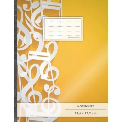 Image of Notenheft: DIN A4 48 Seiten, 24 Blatt, 12 Systeme, „Musicnotes“ Original #GoodMemos Schulheft Mit Inhaltsverzeichnis und Seitenzahlen, Noten Lineatur 14
