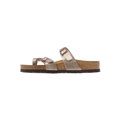 Image of BIRKENSTOCK Women&#039;s Thumb Loops Mayari Birko Flor ICY Metallic Anthracite Sandal, Brown, 35 EU Large