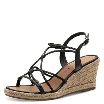 Image of Tamaris Damen Sandalette Materialmix aus Textil und Synthetik Keilabsatz ANTIslide; BLACK, EU 38