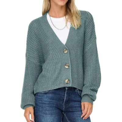 Image of ONLY ONLCarol Nice Women&#039;s Cardigan Short with Button Placket, North Atlantic, M