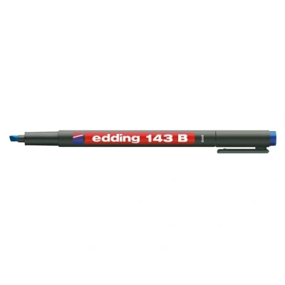 Image of edding 143 B permanent pen blue 10 pens chisel nib 1 3 mm for writing on glass, plastic, foils and smooth surfaces permanent, quick drying, smudge proof waterproof
