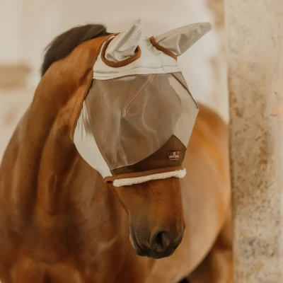 Image of Kentucky Horsewear Fly Mask Skin Friendly With Ears Silver Cob Size Horse Masks &amp; Equestrian