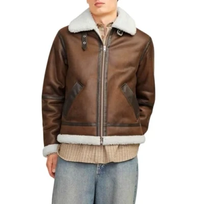 Image of Jack &amp; Jones Jorcole Aviator Jacket Faux leather jacket, Men&#039;s, Size: Medium, Chocolate brown