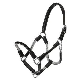 Image of Kavalkade Leather &amp; Rope Headcollar With Matching Leadrope Black/Black Grey (Cob)