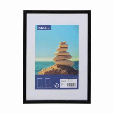 Image of Maul Plastic Picture Frame 15 x 21 cm for Hanging + Standing in Landscape and Portrait Format Elegant, Slim Removable with Mount Insert Ideal Photos, Collage Pictures Black
