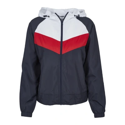 Image of Urban Classics Three TONE Windbreaker, Women&#039;s, Size: Large, Navy/white/fire red
