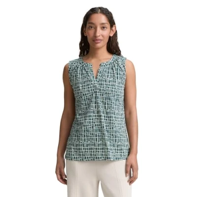 Image of TOM Tailor V NECK Alloverprinted Top, Women&#039;s, Size: Large, Abstract tel green