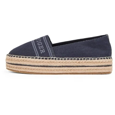 Image of Tommy Hilfiger Women&#039;s Denim Platform Espadrille Fw0fw08543, Blue Space Blue, 6 UK