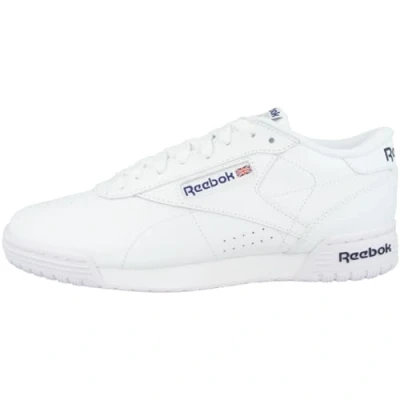 Image of Reebok Classic Exofit LOGO Intense Trainers, Size: 8.5, White/royal blue Leather and textile