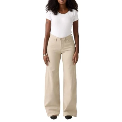 Image of Levi&#039;s Women&#039;s 318 Styled Shp Wide Leg Trousers, White Pepper, 32W / 30L