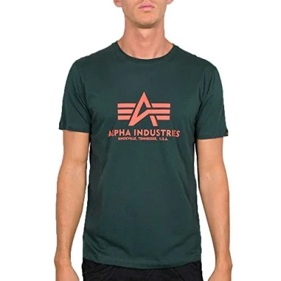 Image of Alpha Industries Small LOGO Print Tshirt, Men&#039;s, Size: Small, Dark petrol