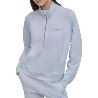 Image of DKNY MINI STUD LOGO HALF ZIP Pullover WITH Pocket Sweatshirt, Women&#039;s, Size: Small, Rain
