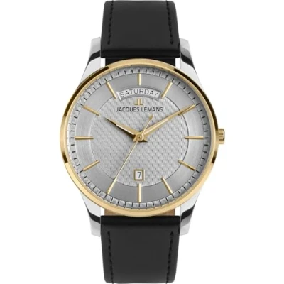 Image of JACQUES LEMANS 1 2193 Men&#039;s Watch with leather strap or Metal London 40 mm Date Day of the Week in Various Designs, Two tone /