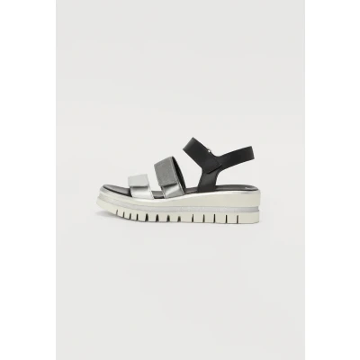 Image of Gabor Ankle cuff sandals, Women&#039;s, Size: 5, Silver/stone/black Leather