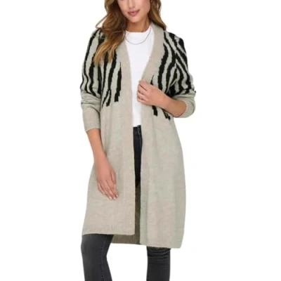 Image of ONLY Onljade Zebra Cardigan Cardigan, Women&#039;s, Size: XS, Whitecap gray/pirate black