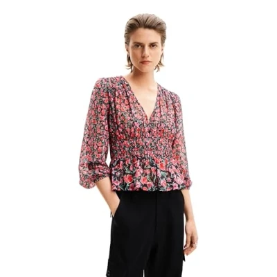 Image of Desigual Floral Plumetis Blouse, Women&#039;s, Size: 16, Black