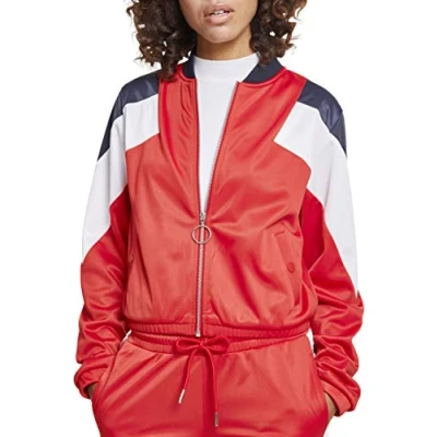 Image of Urban Classics Ladies 3 TONE Track Jacket Bomber Jacket, Women&#039;s, Size: Small, Firered/navy/white