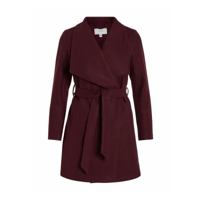 Image of VILA Vicooley Collar BELT COAT Short coat, Women&#039;s, Size: 8, Winetasting