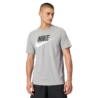 Image of Nike Sportswear TEE ICON Futura Print Tshirt, Men&#039;s, Size: Large, Dark grey heather/black/white