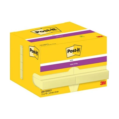 Image of Post it Super Sticky Notes Pack of 12 Pads, 90 Sheets Per Pad, 47.6mm x 73mm, Yellow Extra Strong for Notes, To Do Lists and Reminders