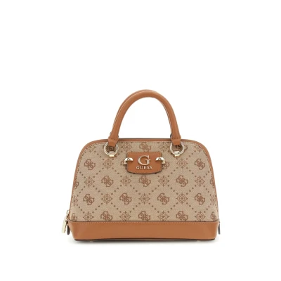 Image of GUESS Neda Dome Satchel Bag Latte Logo