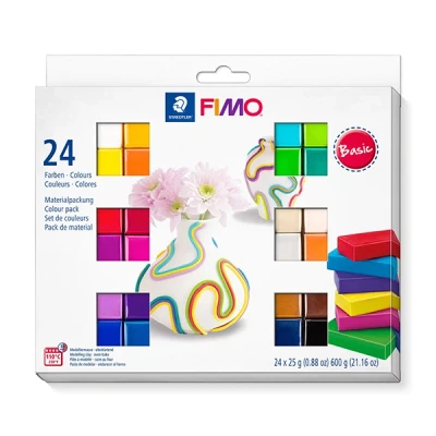 Image of STAEDTLER 8023 C24 1 FIMO Soft Oven Hardening Polymer Modelling Clay Basic Assorted Colours (Pack of 24 x 25g Blocks)