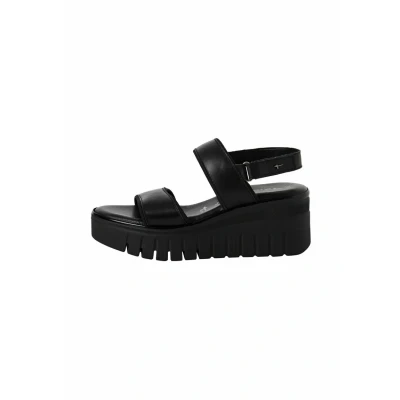 Image of Tamaris Wedge sandals, Women&#039;s, Size: 6.5, Black Leather and textile