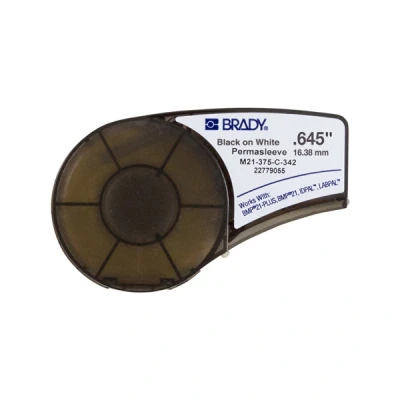 Image of Brady PermaSleeve Heat Shrink Polyolefin Sleeve for BMP21 PLUS; BMP21, 16.40 mm x 2.10 m, Black on White