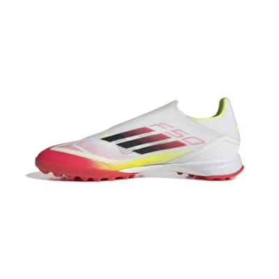 Image of adidas Performance F50 League Laceless Boots turf Astro trainers, Men&#039;s, Size: 11, Footwear white/core black/solar yellow Textile/synthetics