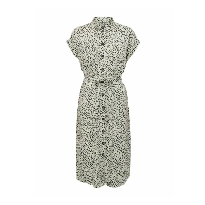 Image of ONLY Women&#039;s Onlhannover S/S Shirt Dress Noos WVN, Cloud Dancer/Aop: Black Graphic Dot, 38